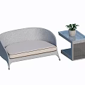 Gray Wicker Two Seater Sofa With Soft Cushion And Side Table Potted Plant 3d model