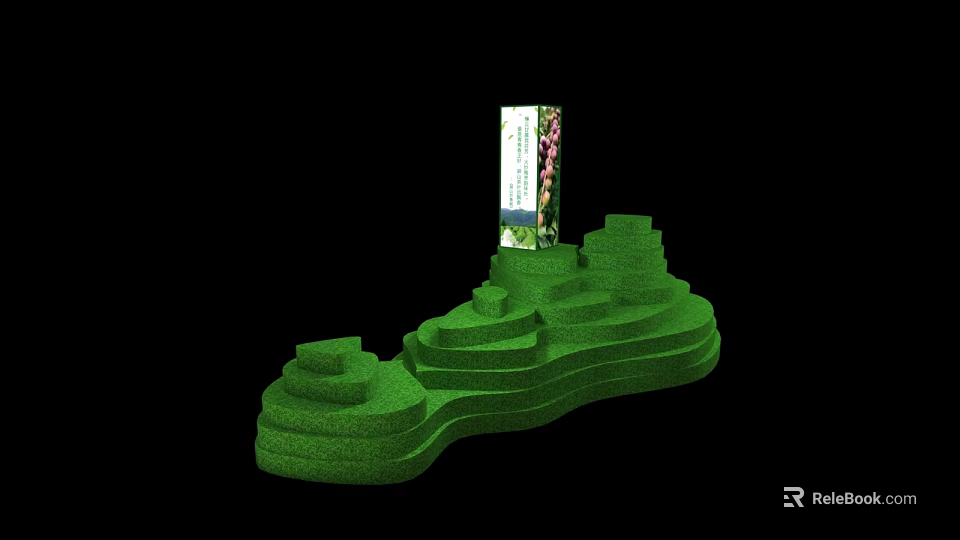 Green Step Like Display Shelf with Stylish Design and Product Box for Retail Exhibition 3d model 