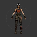 Female Game and Movie Character with Goggles Red Top Brown Pants Arm Guards Knee Pads