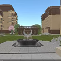 Residential Landscape With Modern Apartment Buildings Green Trees Pond Rocks And Lawn