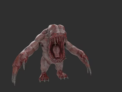 Game Film Monster Character with Open Mouth Sharp Teeth Long Claws Red and White Skin 3d model