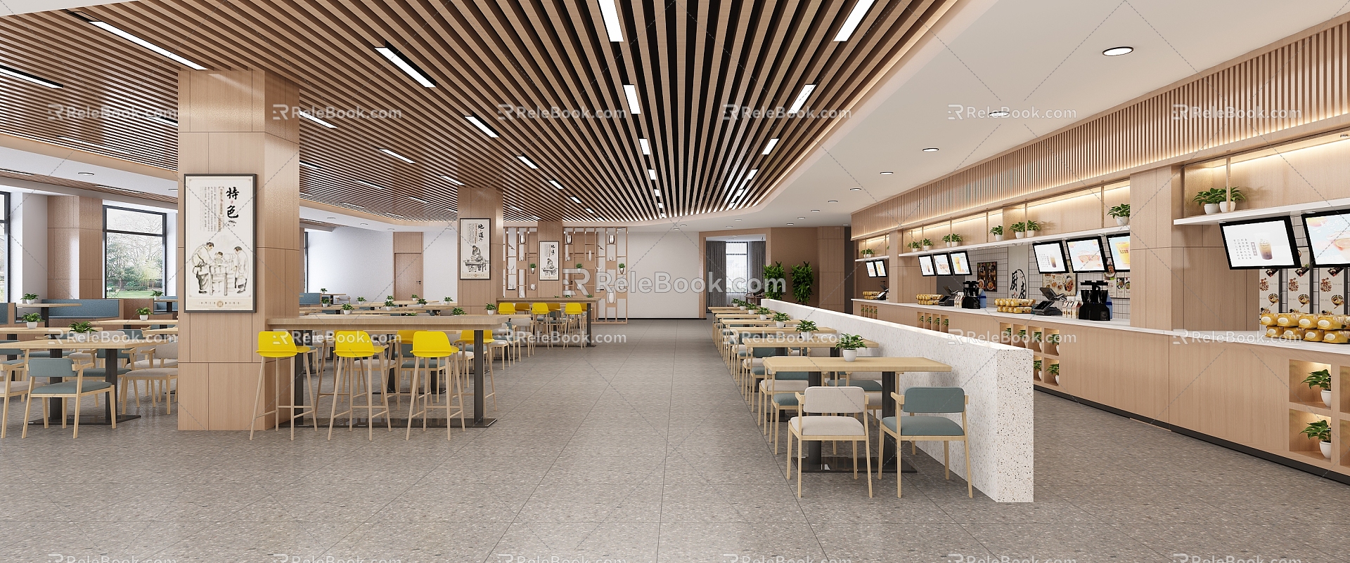 Food stalls open restaurant large restaurant staff restaurant dining area food street snack street restaurant open restaurant from staff dining area table 3d model