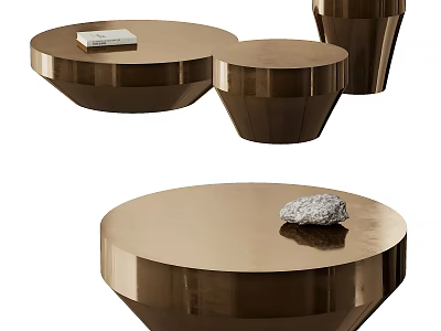 Round Metallic Coffee Tables In Various Sizes With Stone And Book Decor 3d model