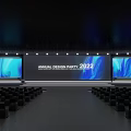 Conference Room Setup for Annual Design Party 2022 With Large Blue Screens and Seats