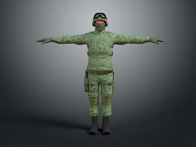 Game Movie Character In Camouflage Uniform With Goggles Standing Pose 3D Render 3d model