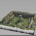 Ancient Ruins Square Model With Central Tower Columns Ruins And Green Vegetation 3d model