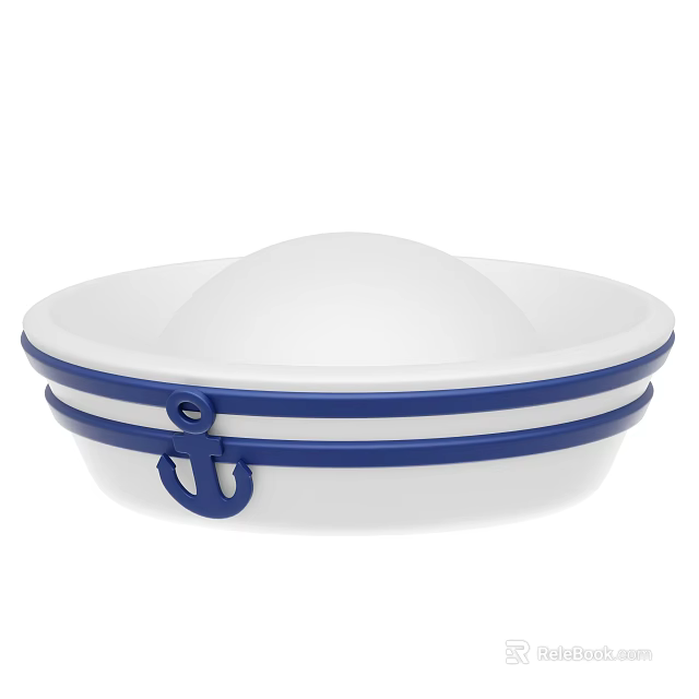 Stylish White Hat With Blue Stripes And Anchor Decoration For Daily Use 3d model 