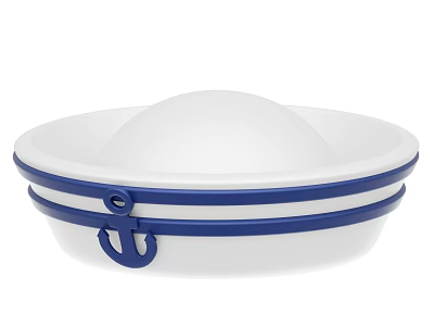 Stylish White Hat With Blue Stripes And Anchor Decoration For Daily Use 3d model