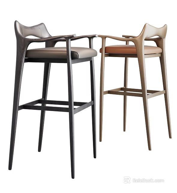 Modern Bar Stools With Armrests Tall Legs And Leather Seats In Contrasting Colors 3d model 
