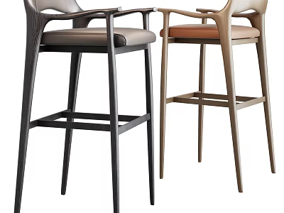 Modern Bar Stools With Armrests Tall Legs And Leather Seats In Contrasting Colors 3d model