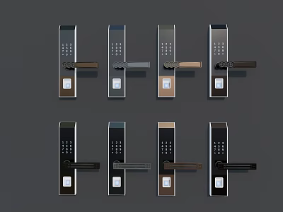 Various Modern Smart Door Handles With Electronic Panels And Different Colors 3d model