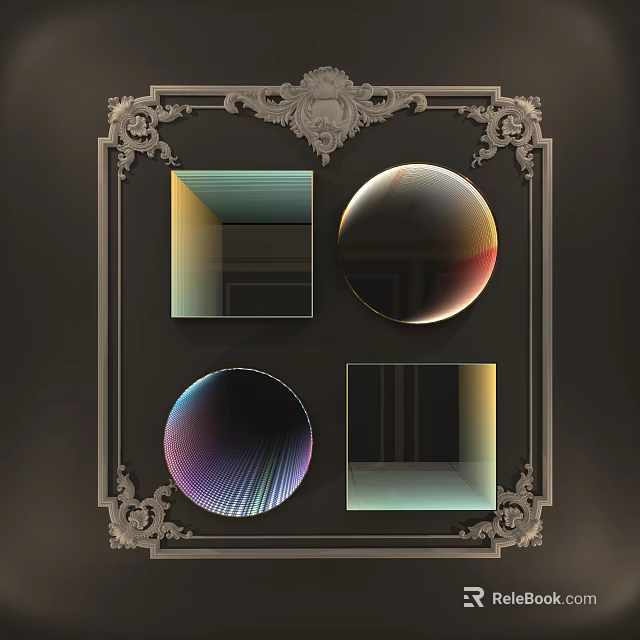 Stylish Decorative Lights with Square and Round Iridescent Panels in Ornate Frame 3d model 