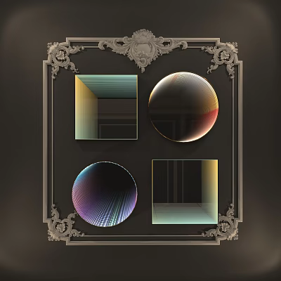 Stylish Decorative Lights with Square and Round Iridescent Panels in Ornate Frame 3d model