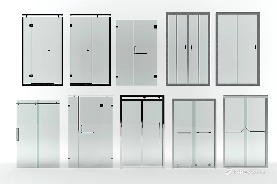 Various Modern Door Styles With Glass Panels And Metal Frames 3d model