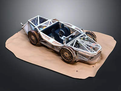 Handmade Metal Frame Open Design Car With Vintage Wheels And Craft Details 3d model