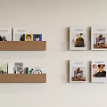 Wall Mounted Wooden Shelves with Vinyl Records Books and Framed Photos Neatly Arranged
