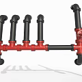 Industrial Equipment Pipeline System With Red Black Metal Pipes And Control Valves