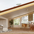 Modern Study Room Interior Design With Vaulted Ceiling Large Windows Green Plants And Wooden Desk