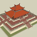 Traditional Chinese Ancient Architecture With Multi Tiered Red Tile Roof Curved Eaves And Stone Railings