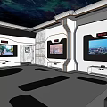 Modern Tech Interior With Multiple TV Screens Starry Ceiling And Black Floor 3d model