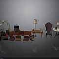 Vintage Interior Scene With Golden Luggage Rack Various Suitcases Purple Armchair And Table Lamps