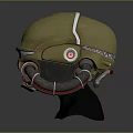 Golden Military Style Helmet Sculpture With Transparent Visor And Side Breathing Apparatus On Black Display Base