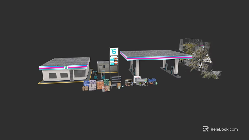 Commercial Equipment For Gas Station With Fuel Dispensers Storage Boxes And Building Structure 3d model 