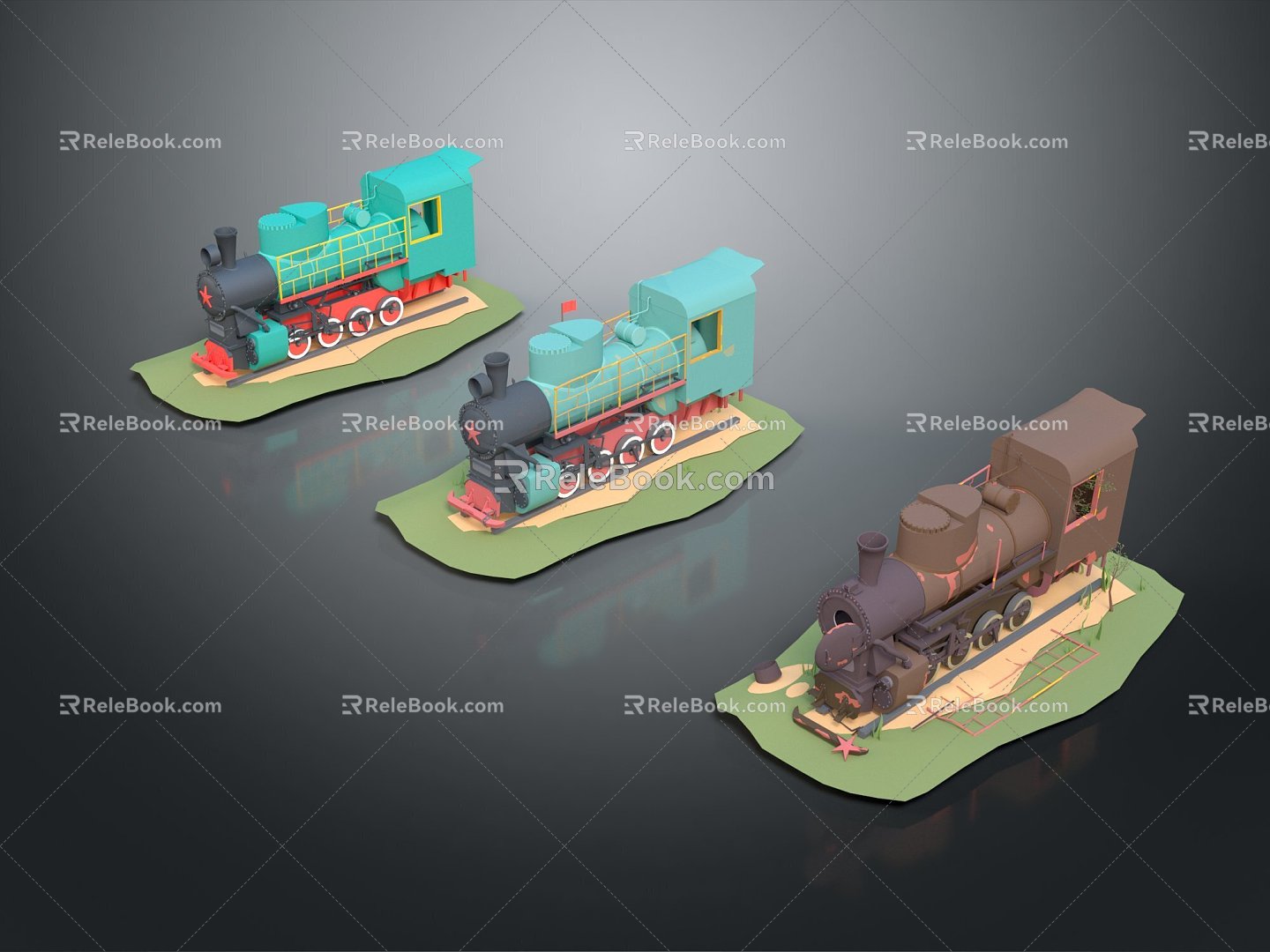 Modern cartoon train locomotive head train 3d model