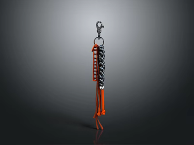 Stylish Keychain Accessory With Braided Metal Chain And Orange Tassels For Daily Use 3d model