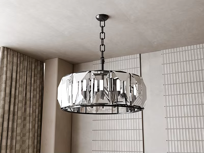 Elegant Crystal Chandelier With Modern Design Hanging In Stylish Interior Room Decor 3d model