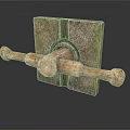 Vintage Door Latch As Daily Living Item With Stone Base Wooden Bar And Mossy Texture