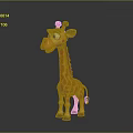 Cartoon Giraffe 3D Model With Big Eyes Smiling Mouth And Gray Background