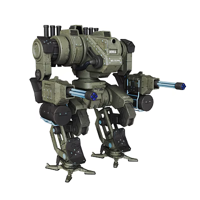 Green Armored Bipedal Mechanical Robot Game and Movie Character with Heavy Weapon Systems 3d model