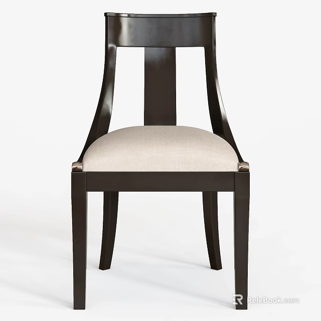Classic Wooden Chair With Dark Frame And Light Colored Seat Cushion Design 3d model 
