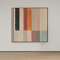 Abstract Oil Painting Featuring Colorful Vertical Stripes And Pastel Tones Framed On White Wall