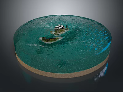 Circular Miniature Island Scene With Water Area White House And Sandy Base 3d model