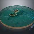 Circular Miniature Island Scene With Water Area White House And Sandy Base
