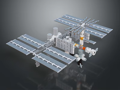 Detailed Space Station Model With Solar Panels Modules And Robotic Arm Structure 3d model
