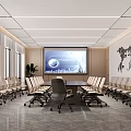 Modern Conference Room Interior With Large Meeting Table Projector Screen And World Map 3d model