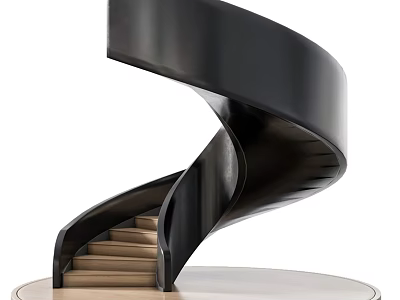 Modern Spiral Staircase Design With Black Handrail And Light Colored Steps 3d model