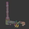 Industrial Machinery Components With Tall Vertical Cylindrical Pipe Horizontal Tank And Connecting Control Valves