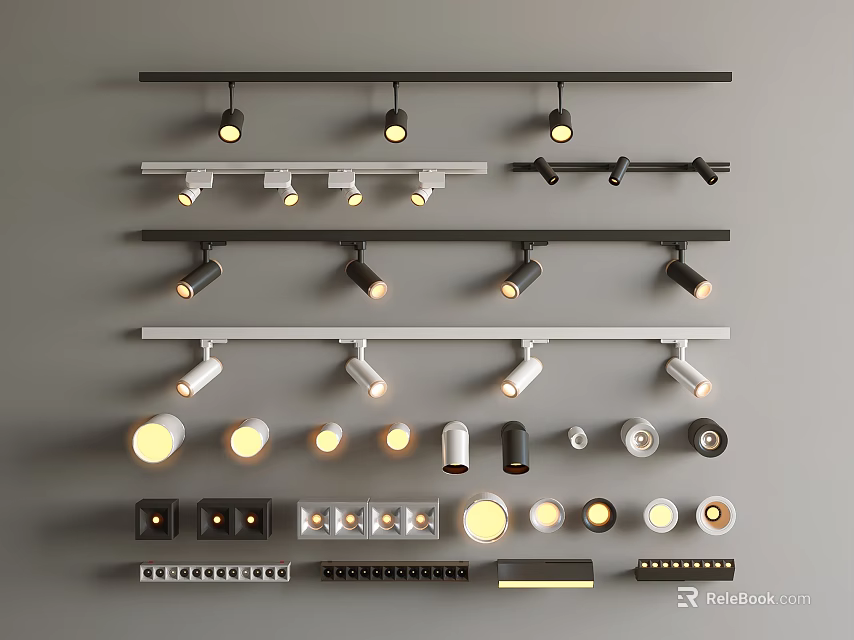 Modern Design Track Mounted Downlights And Spotlights Various Styles LED Lighting 3d model