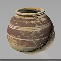 Vintage Striped Ceramic Jar With Reddish Brown And Beige Patterns And Surface Cracks 3d model