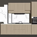Modern Kitchen Interior With Wood Cabinets White Marble Countertop Built-in Appliances And LED Lighting