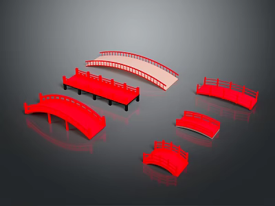Red Bridge Models in Various Sizes and Designs for Display Collection 3d model
