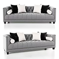 Gray Two Seater Sofa With Button Tufted Design And Black White Pillows 3d model