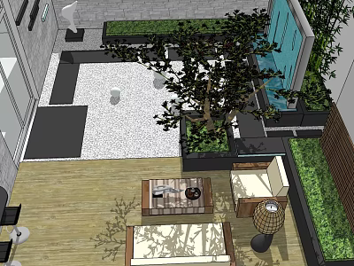 Garden Landscape Design With Lush Trees Outdoor Seating And Paved Ground 3d model