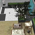Garden Landscape Design With Lush Trees Outdoor Seating And Paved Ground