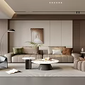 Modern Living Room Interior Design With Beige Sofa Brown Armchairs Coffee Table And Decorative Painting