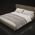 Modern Double Bed With Upholstered Headboard Light Colored Sheets And Textured Gray Comforter 3d model